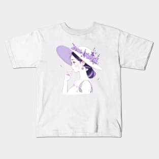 Minimalist line art pretty girl in purple Kids T-Shirt